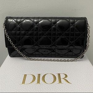 Christian Dior Lady Dior Short Chain Wallet Cannage Quilt Patent